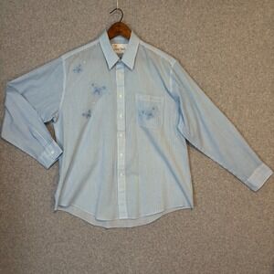 Vintage 90s Classy Touch Women's XL Blue Striped Button Down Shirt Butterfly Top
